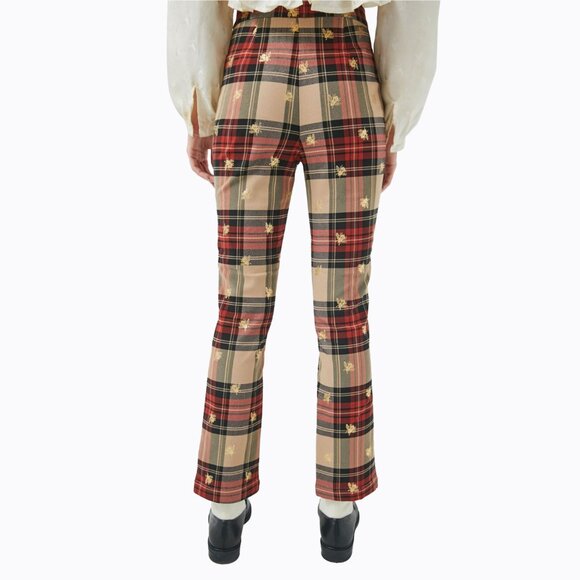 Urban Outfitters Tessa Plaid Tartan Notched Cropped Pants Gold Bee Accents Size2 - Picture 3 of 10